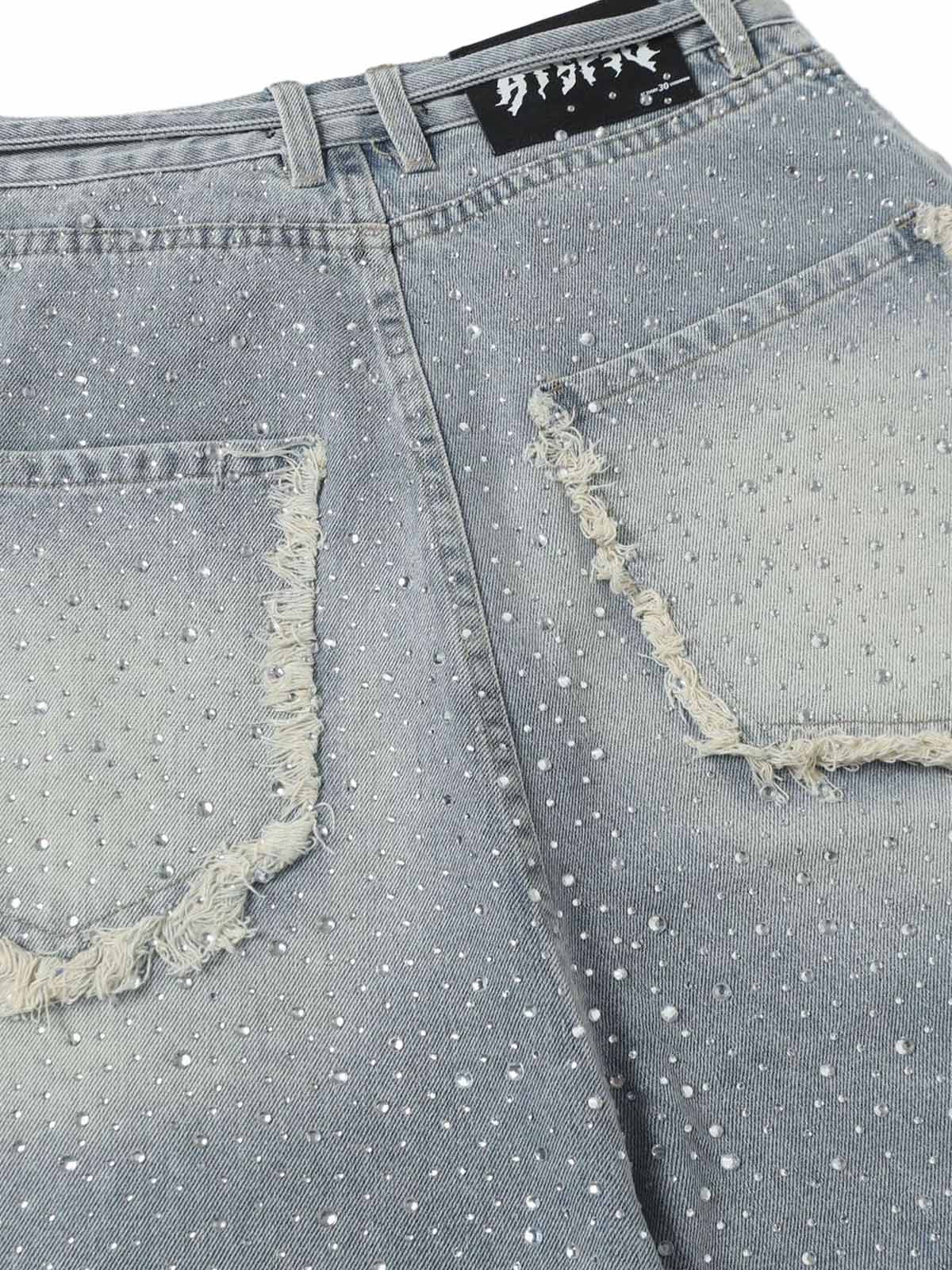 Distressed Rhinestone Denim Jorts
