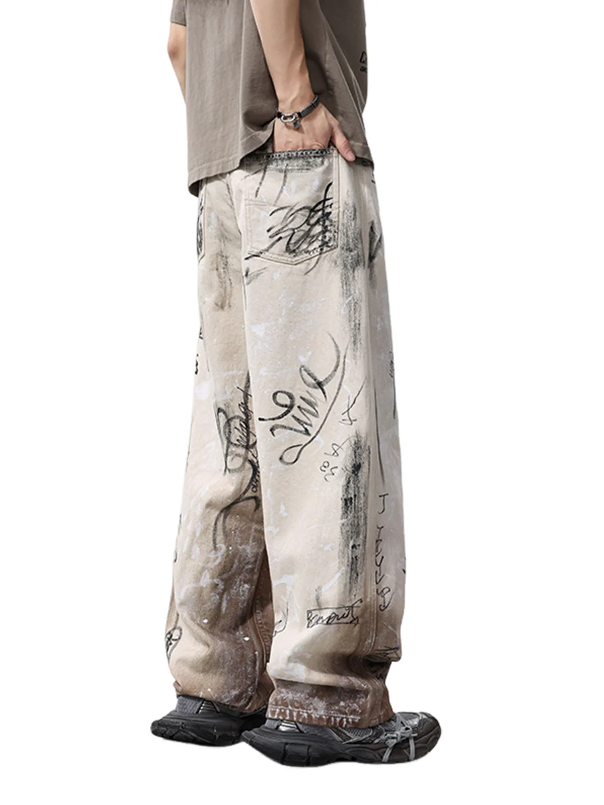 Distressed Washed Graffiti Baggy Jeans