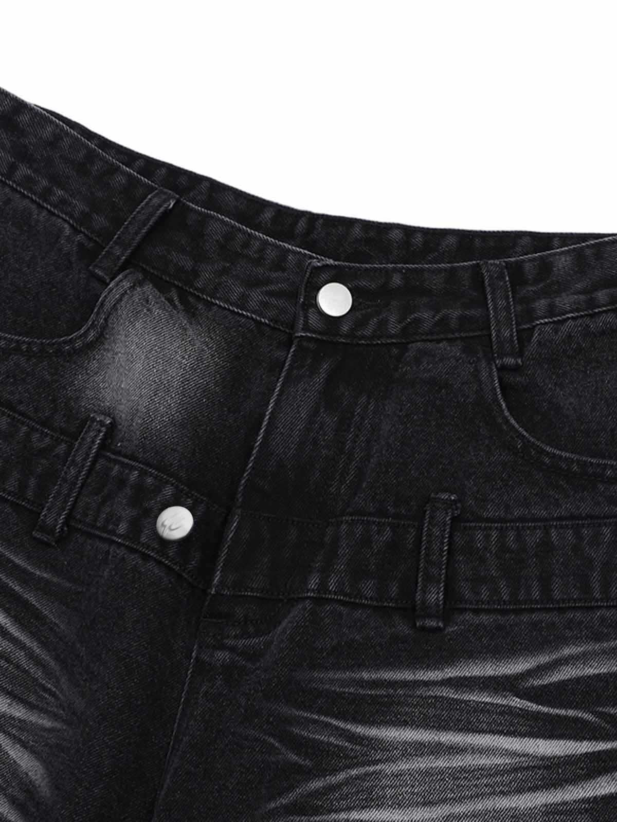 Distressed Washed Workwear Denim Shirt And Jorts Set