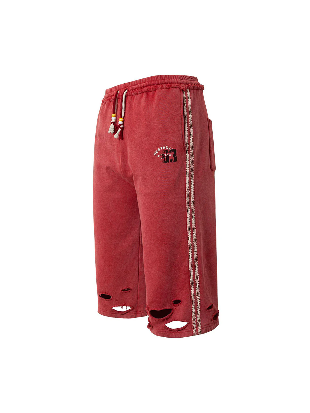 Distressed Ripped Red Culotte Jorts