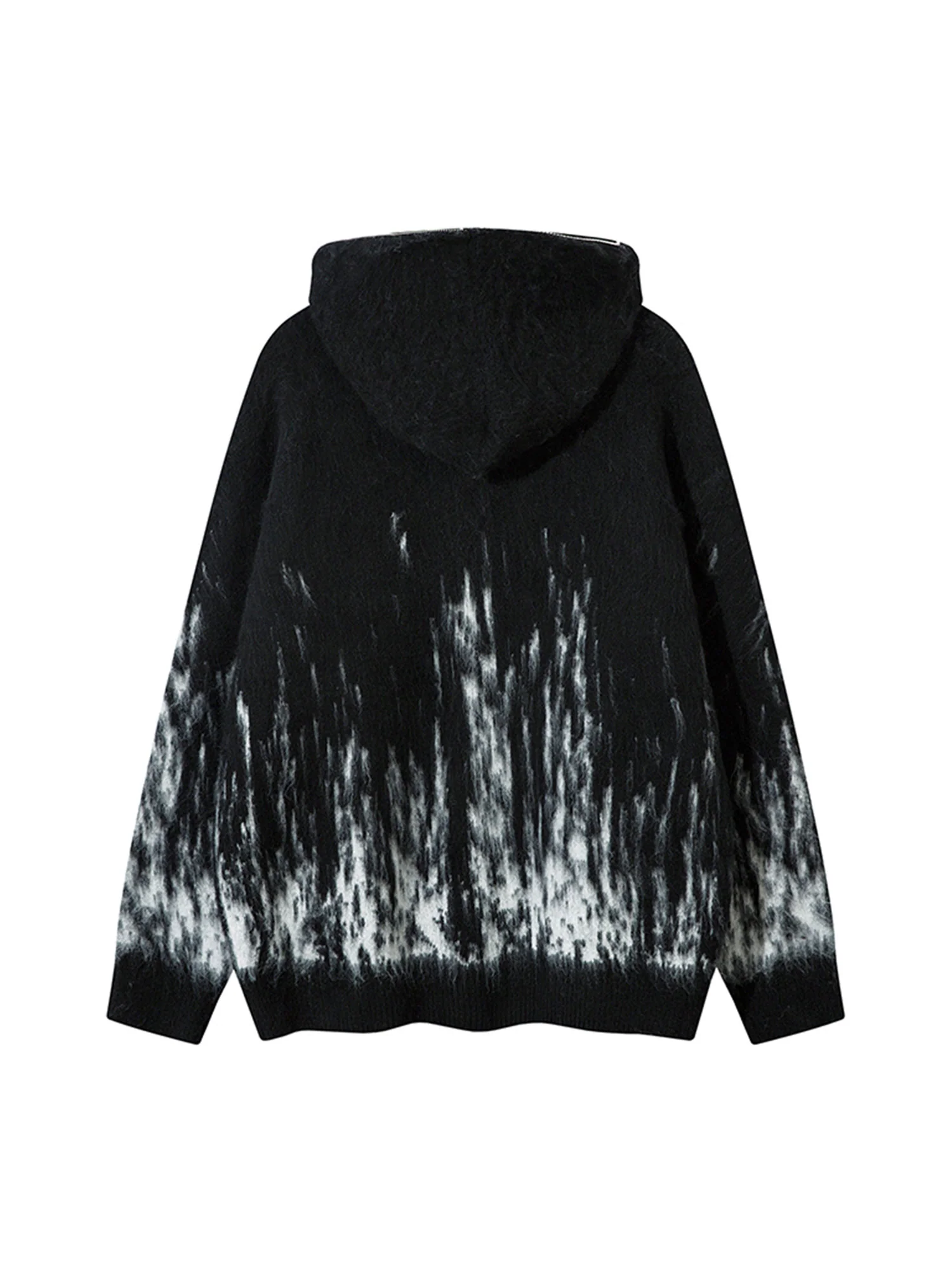 Thesupermade Star Mohair Fuzzy Hooded Zip Up Sweater