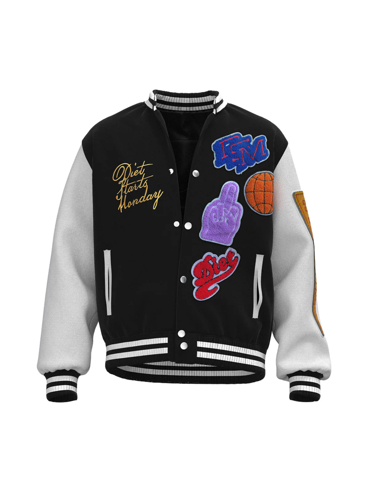 Thesupermade Leather Patchwork Embroidery Quilted Bomber Jacket