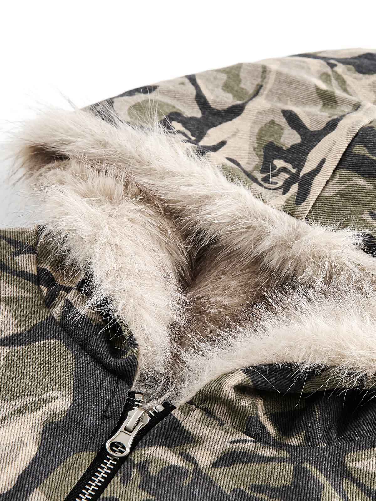 Thesupermade Camouflage Fur Hooded Jacket - 2353