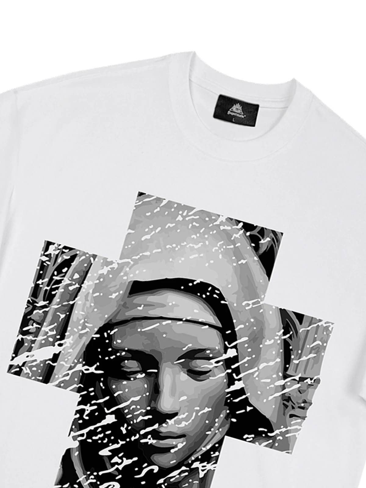 Original Retro Virgin Mary Mottled Cross Print T-Shirt