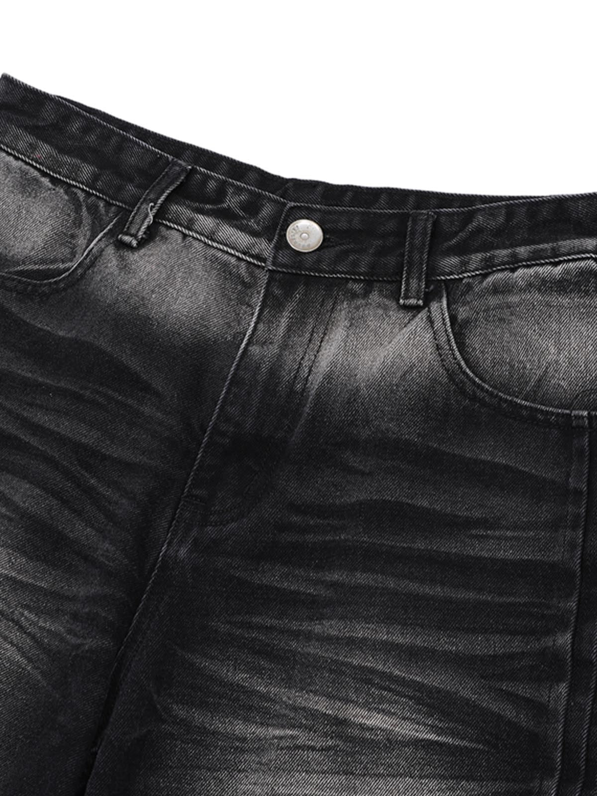 Distressed Washed Pleated Vest Jorts Denim Suit