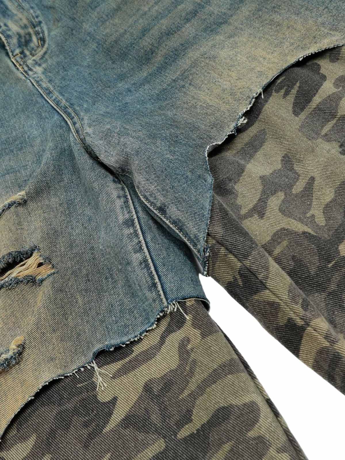 Distressed Camouflage Hem Denim Shorts