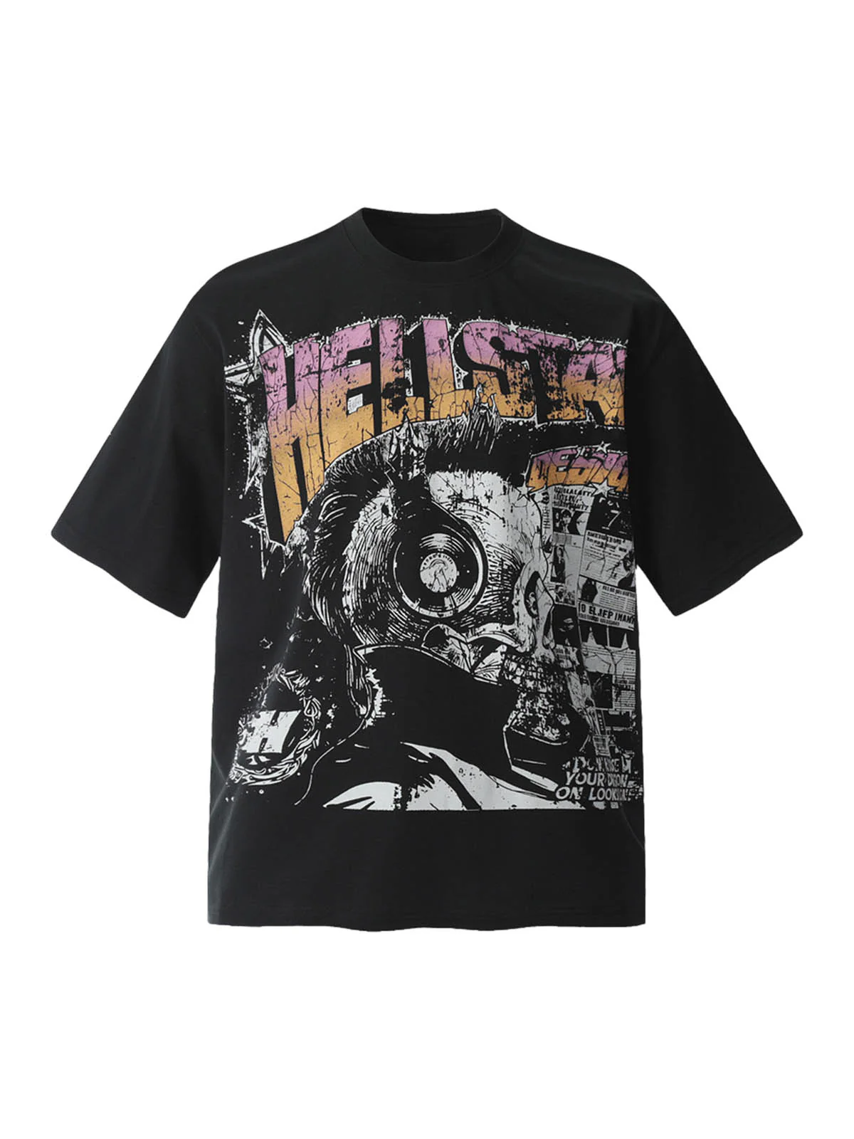 Black Graphic Crew Neck T-Shirt - 2381