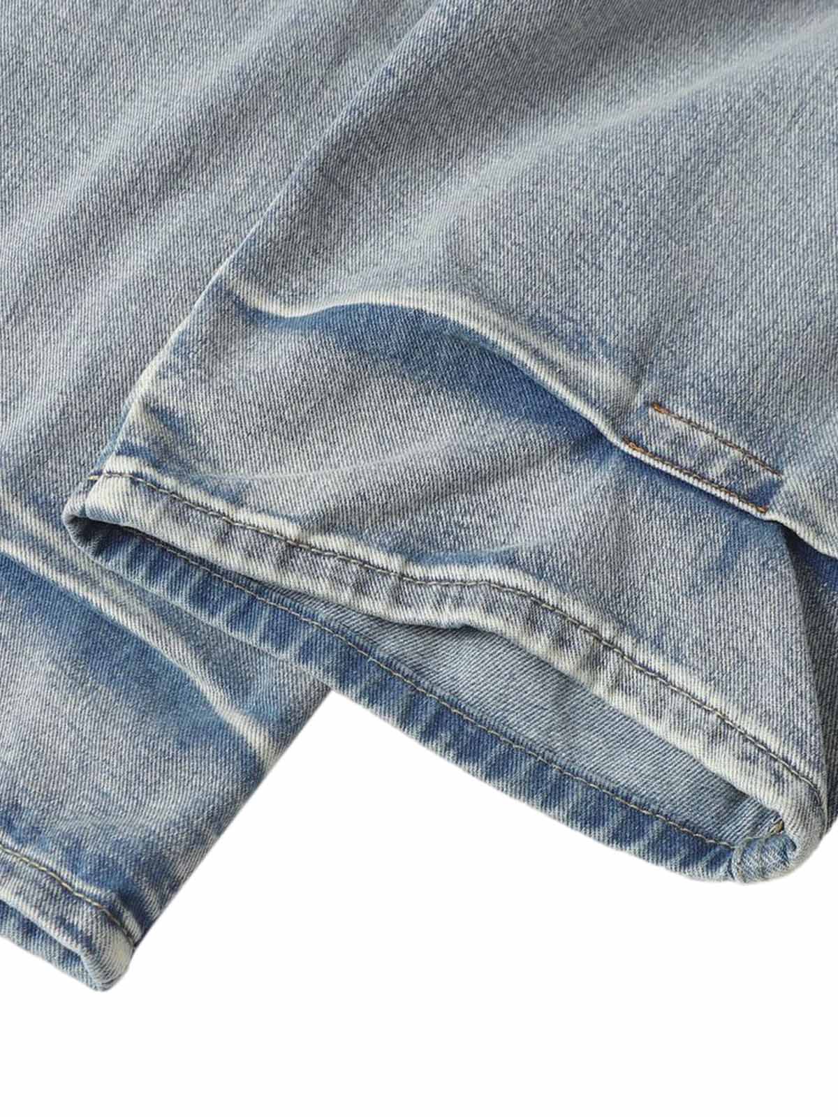 Distressed Washed Whisker Pleated Barrel Jeans