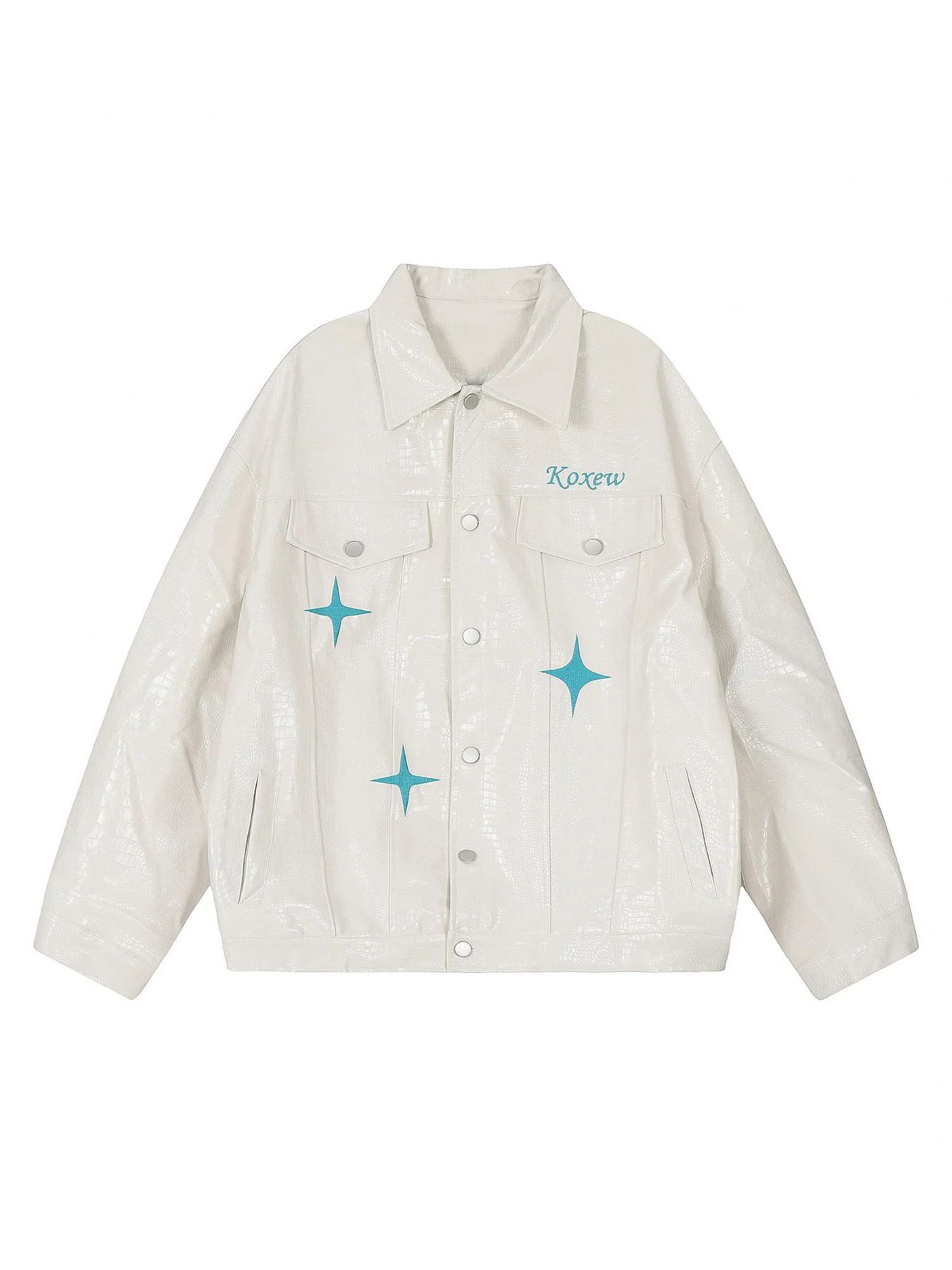 Thesupermade Star Embroidered PU Leather Jacket - 2358