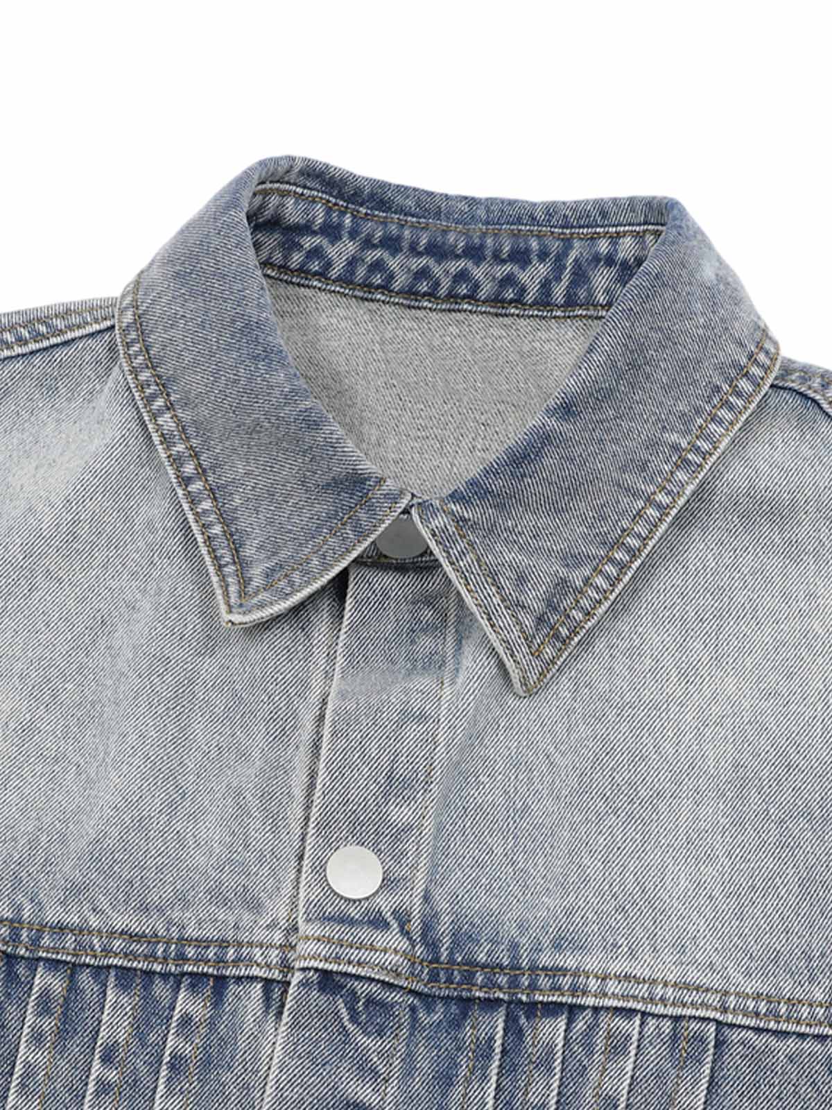 Distressed Washed Pleated Vest Jorts Denim Suit