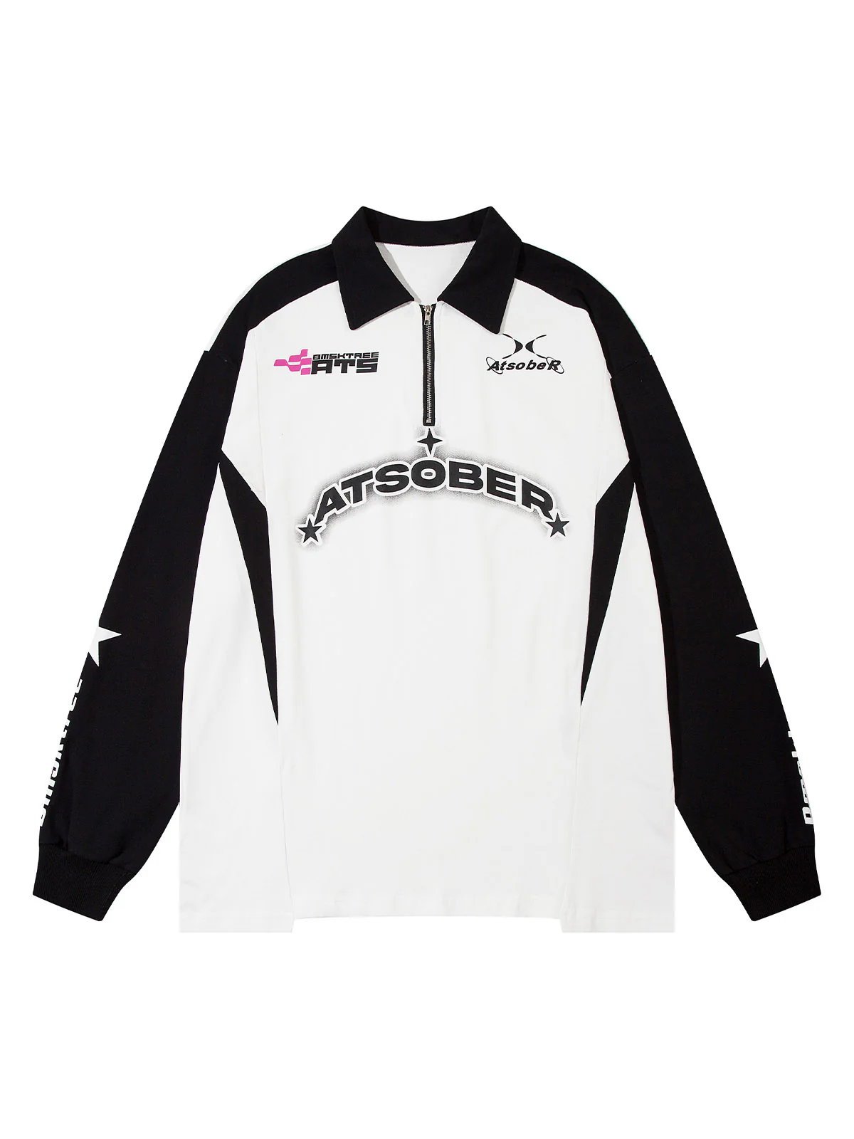 Thesupermade Star Contrast Color Long Sleeve Quarter Zipper Shirt