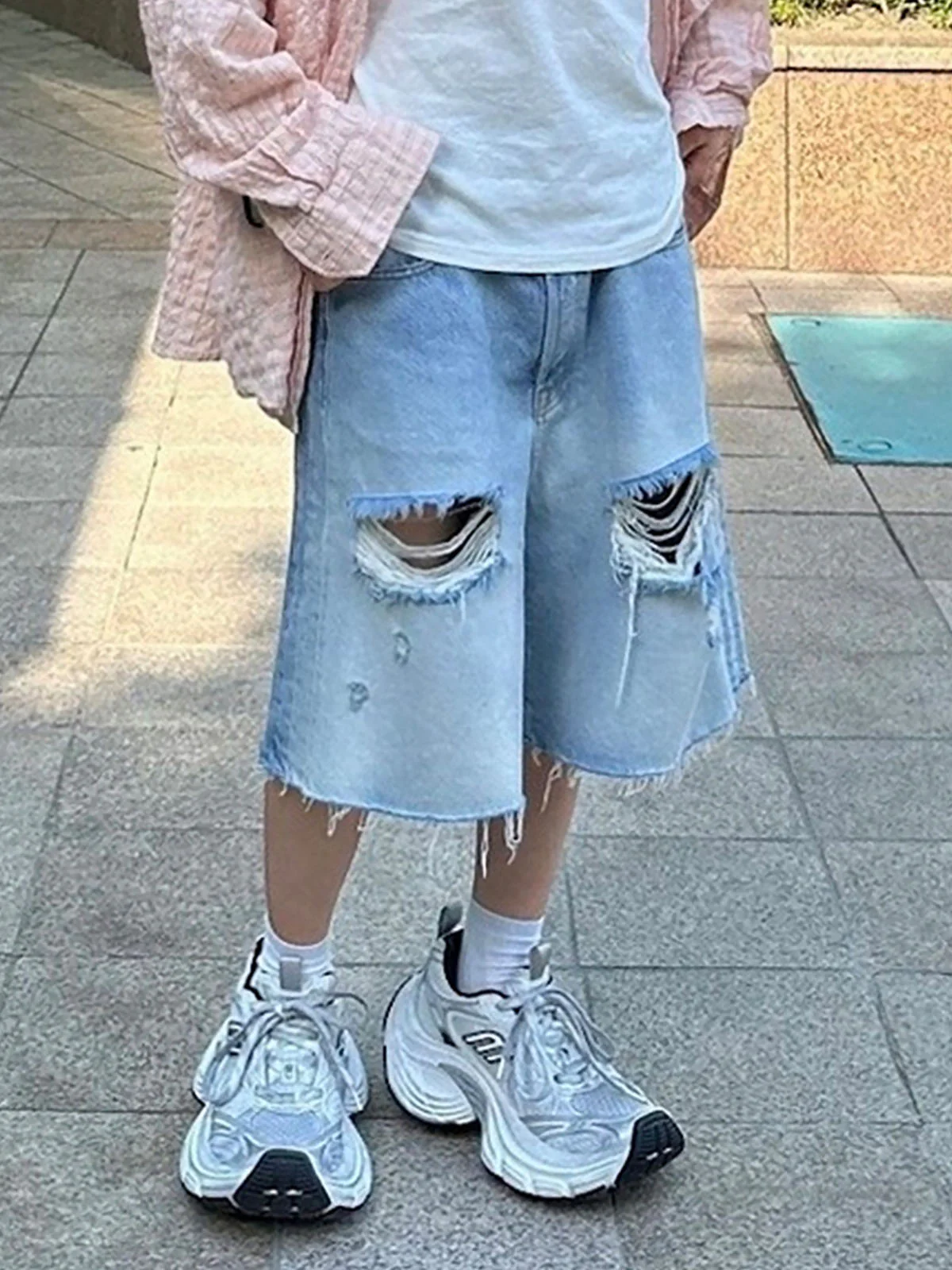 Washed Ripped Whisker Denim Jorts