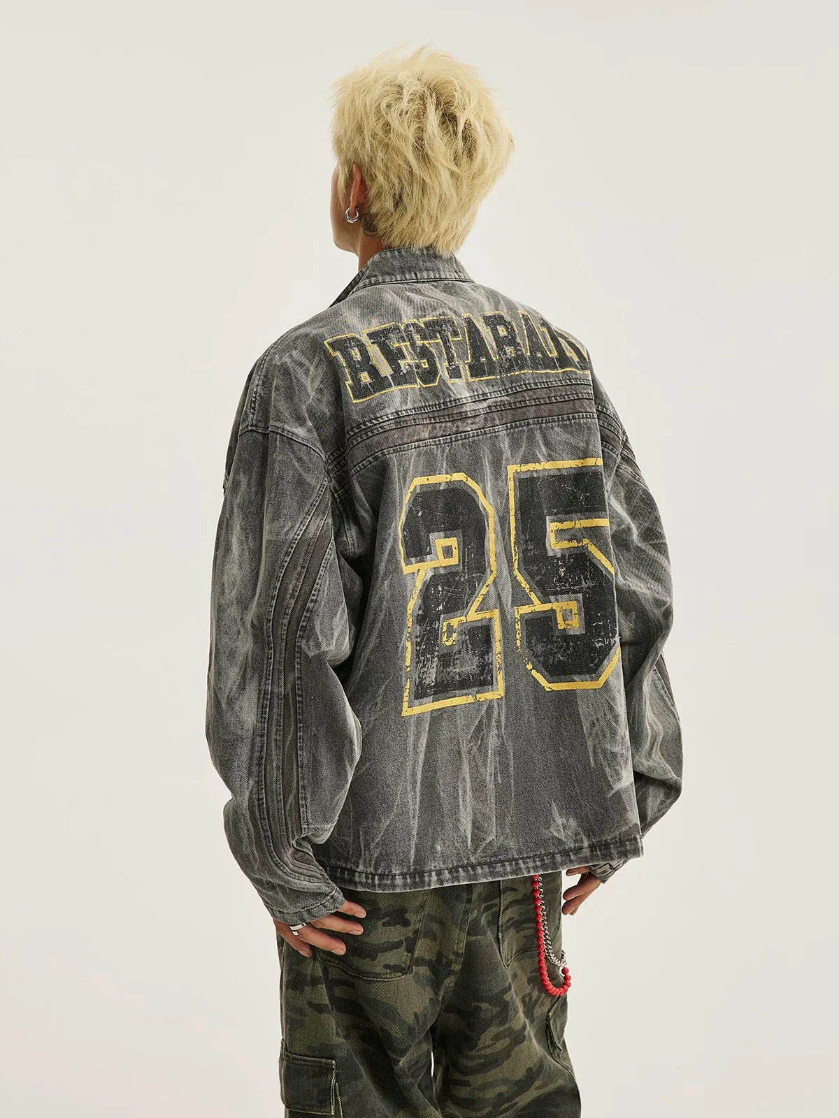 Thesupermade Hip-hop Distressed Washed Printed Denim Jacket - 2239