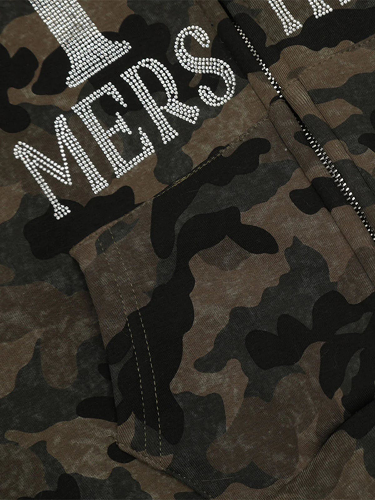 Hotfix Rhinestones Camouflage Fur Hooded Fleece Jacket - 2357