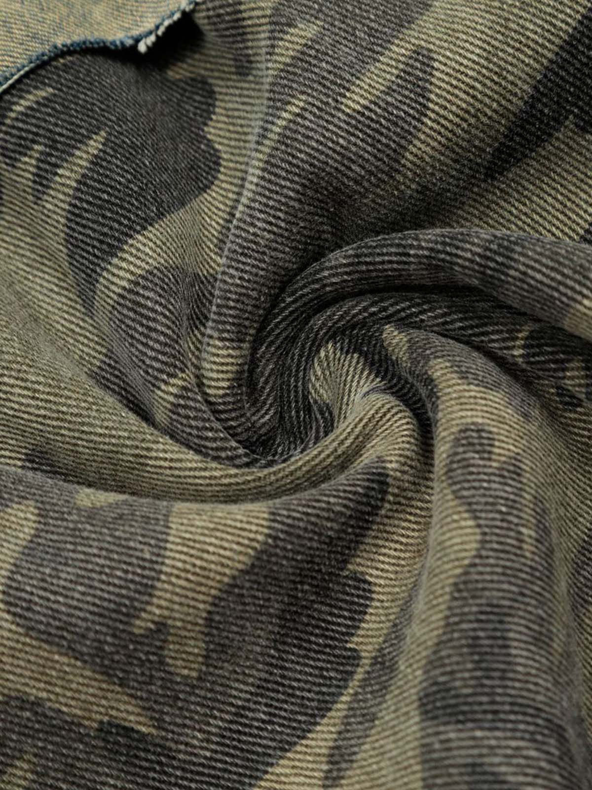 Distressed Camouflage Hem Denim Shorts