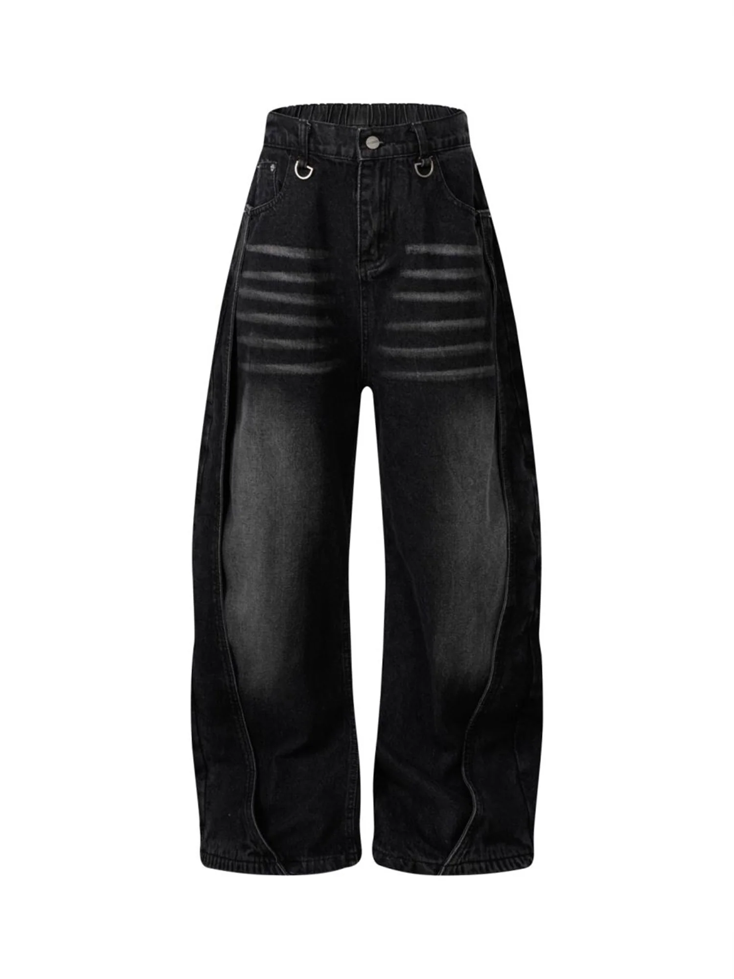 Washed Distressed Deconstructed Split Barrel Jeans - 2359
