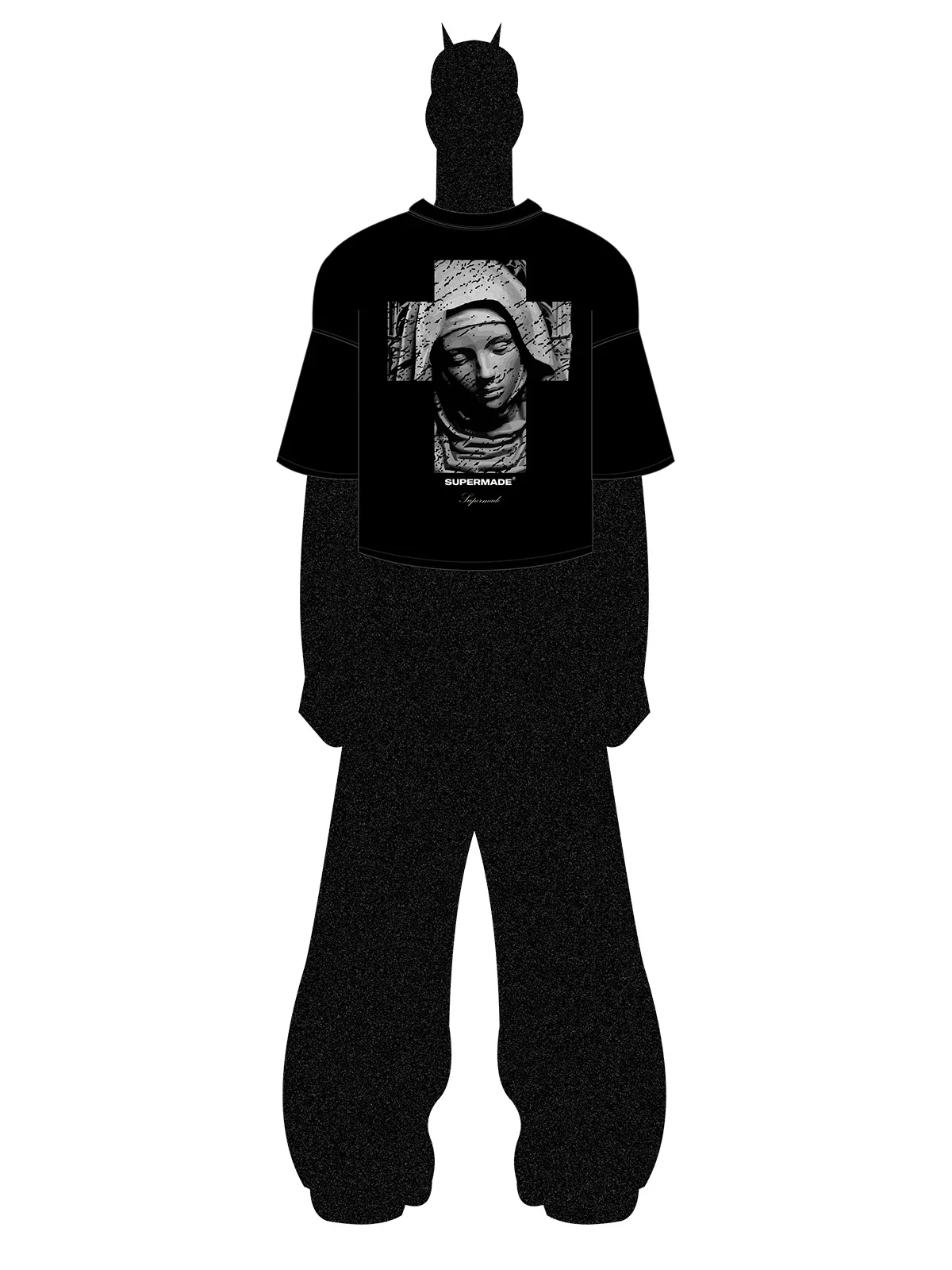 Original Retro Virgin Mary Mottled Cross Print T-Shirt