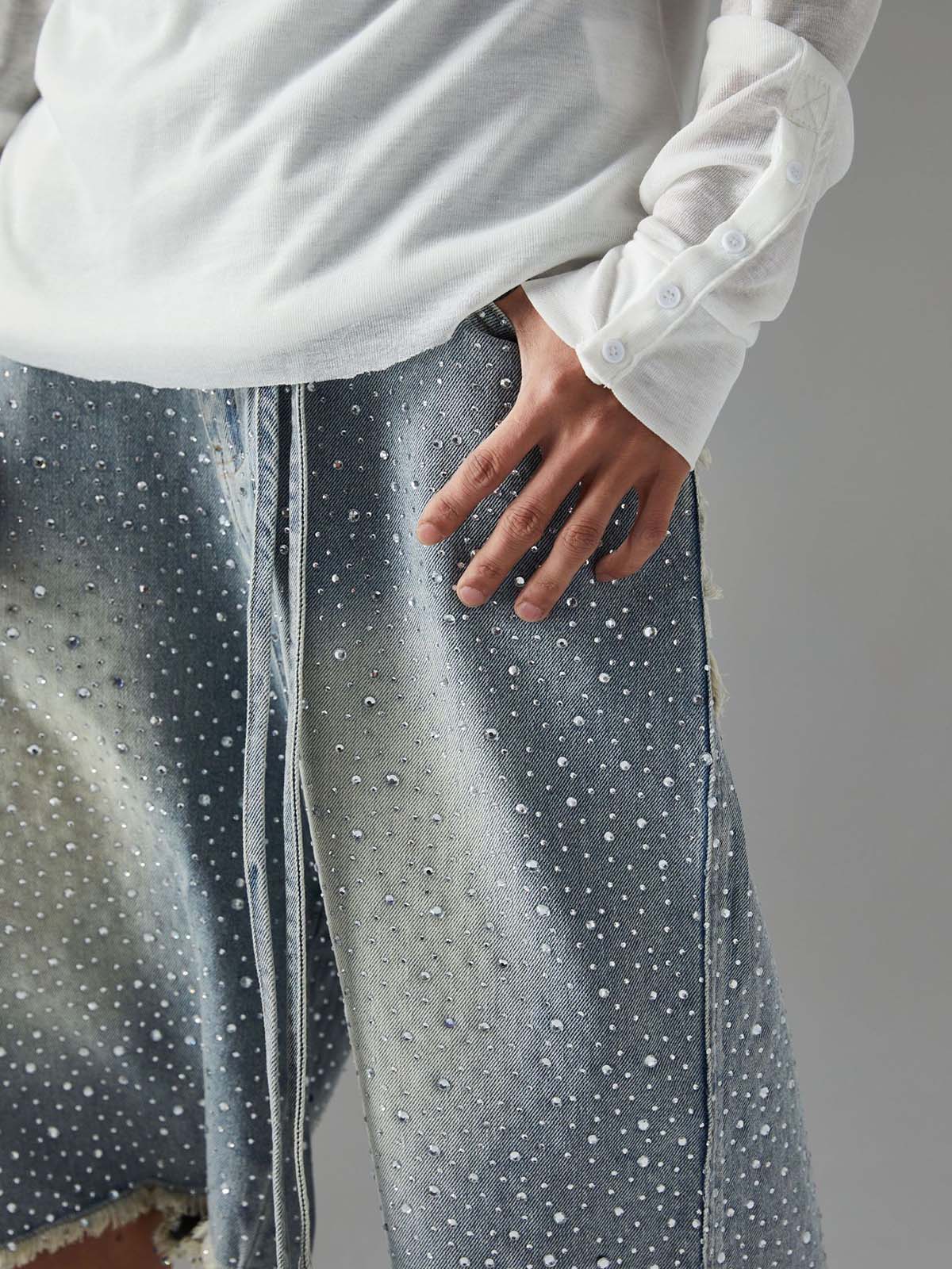 Distressed Rhinestone Denim Jorts