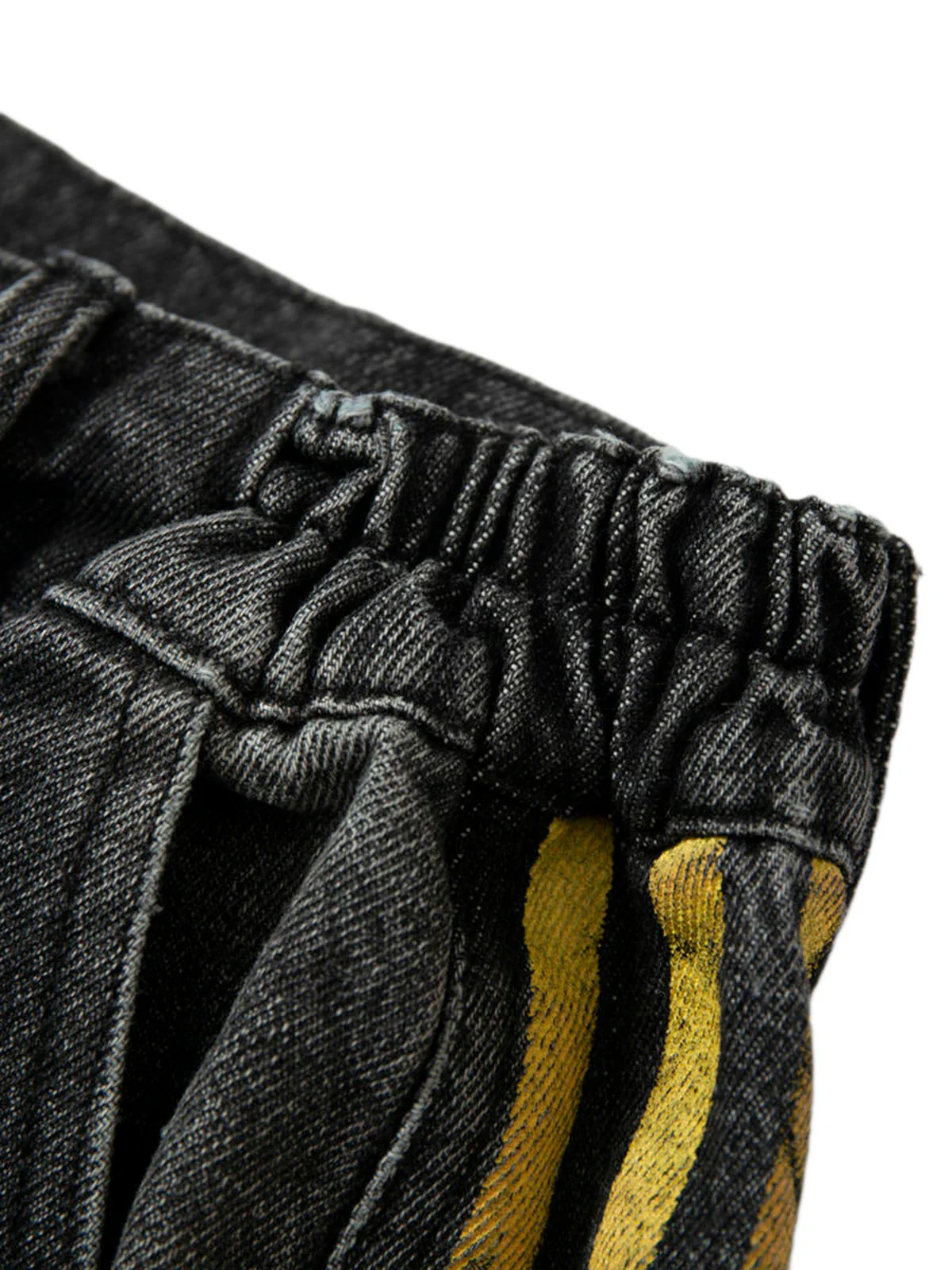 Distressed Striped Side Chain Patchwork Ripped Straight Jeans - 2391