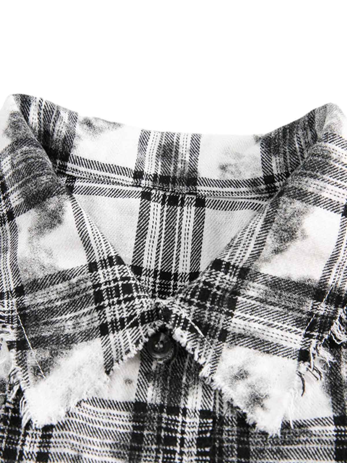 Distressed Plaid Lace Short-Sleeve Shirt