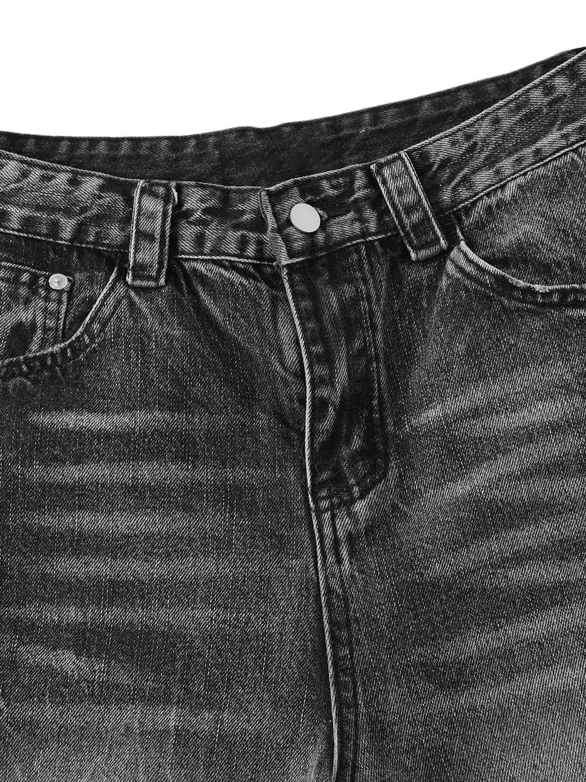 Distressed Washed Patchwork Denim Cropped Jorts