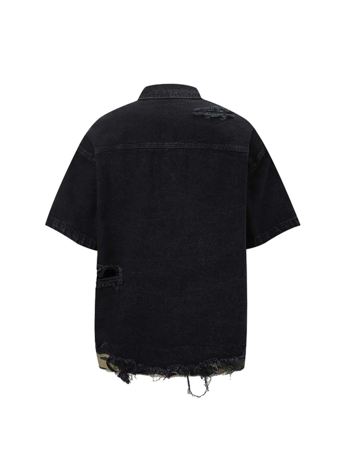 Thesupermade Patchwork Camouflage Ripped Shirt Jorts Denim Suit