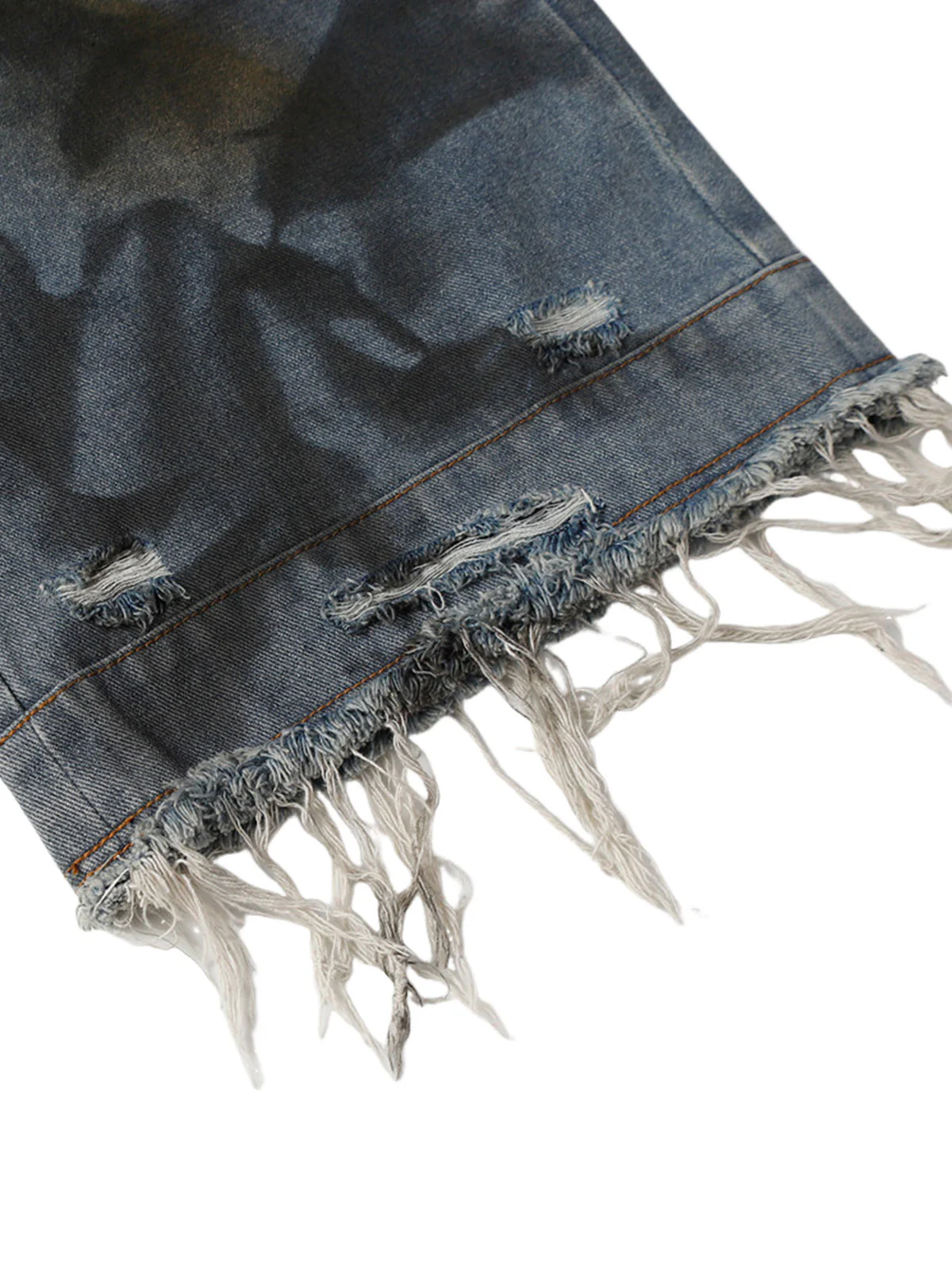 Washed Dirty Ripped Denim Cropped Jorts - 2351