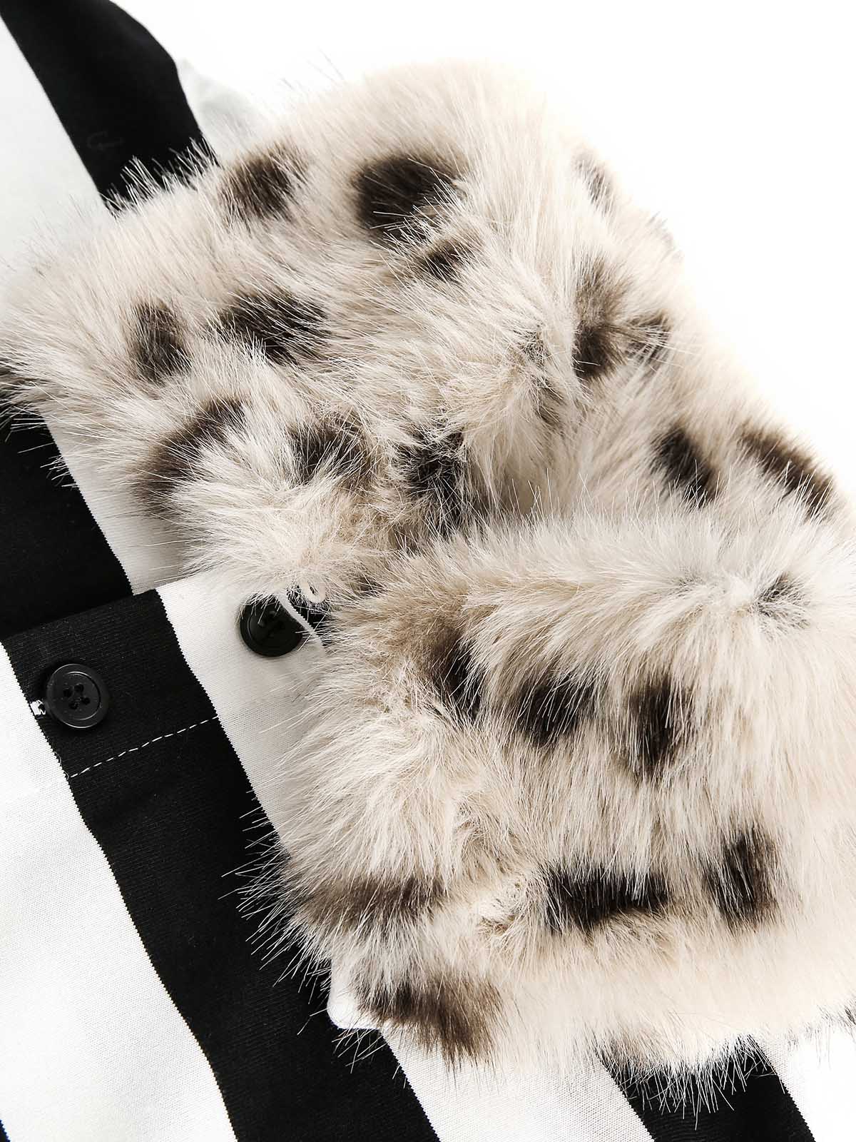 Striped Detachable Fur Collar Long-Sleeve T-shirt - 2397