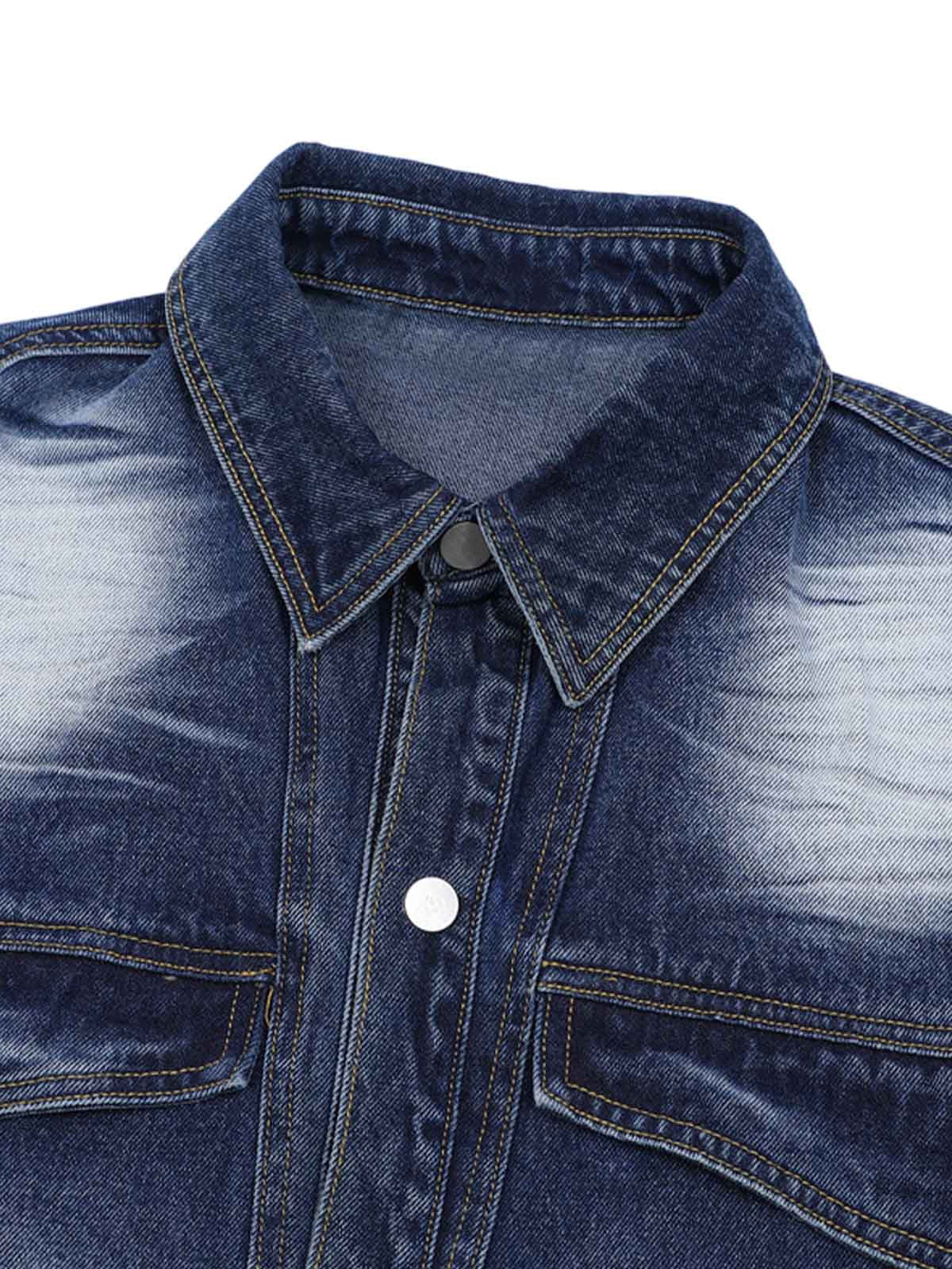 Distressed Washed Workwear Denim Shirt And Jorts Set