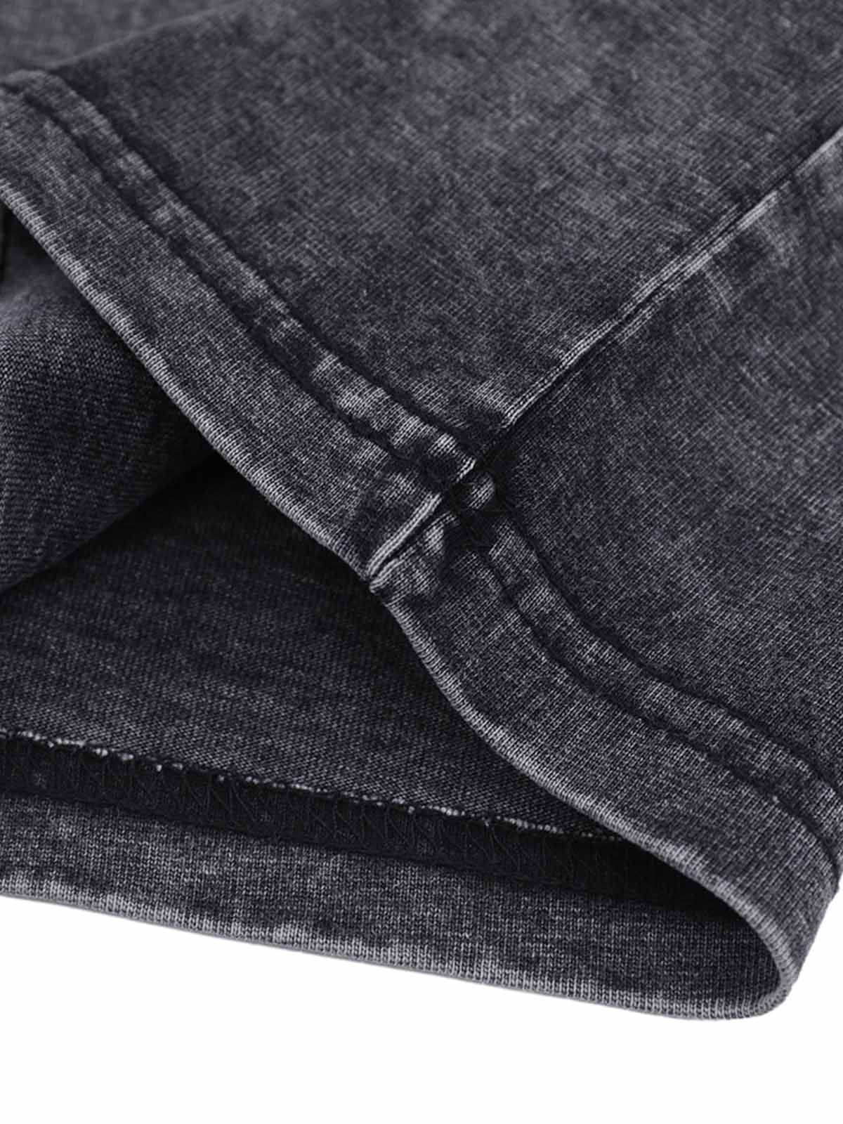 Distressed Embroidered Denim Collar Polo Shirt