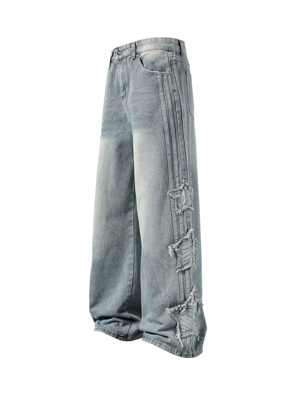 Distressed Raw Edge Baggy Jeans