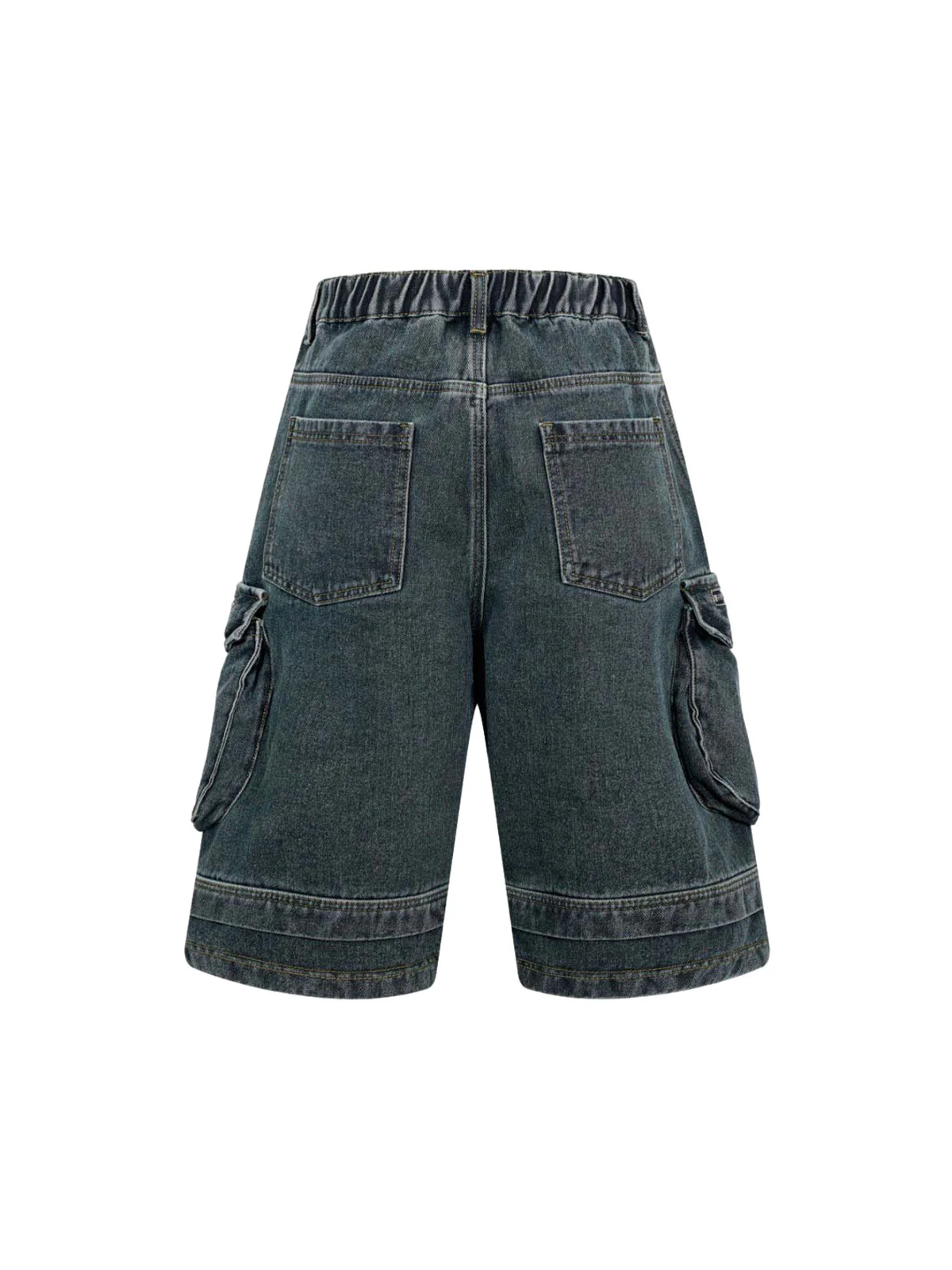 Washed Multi-Pocket Denim Cargo Jorts