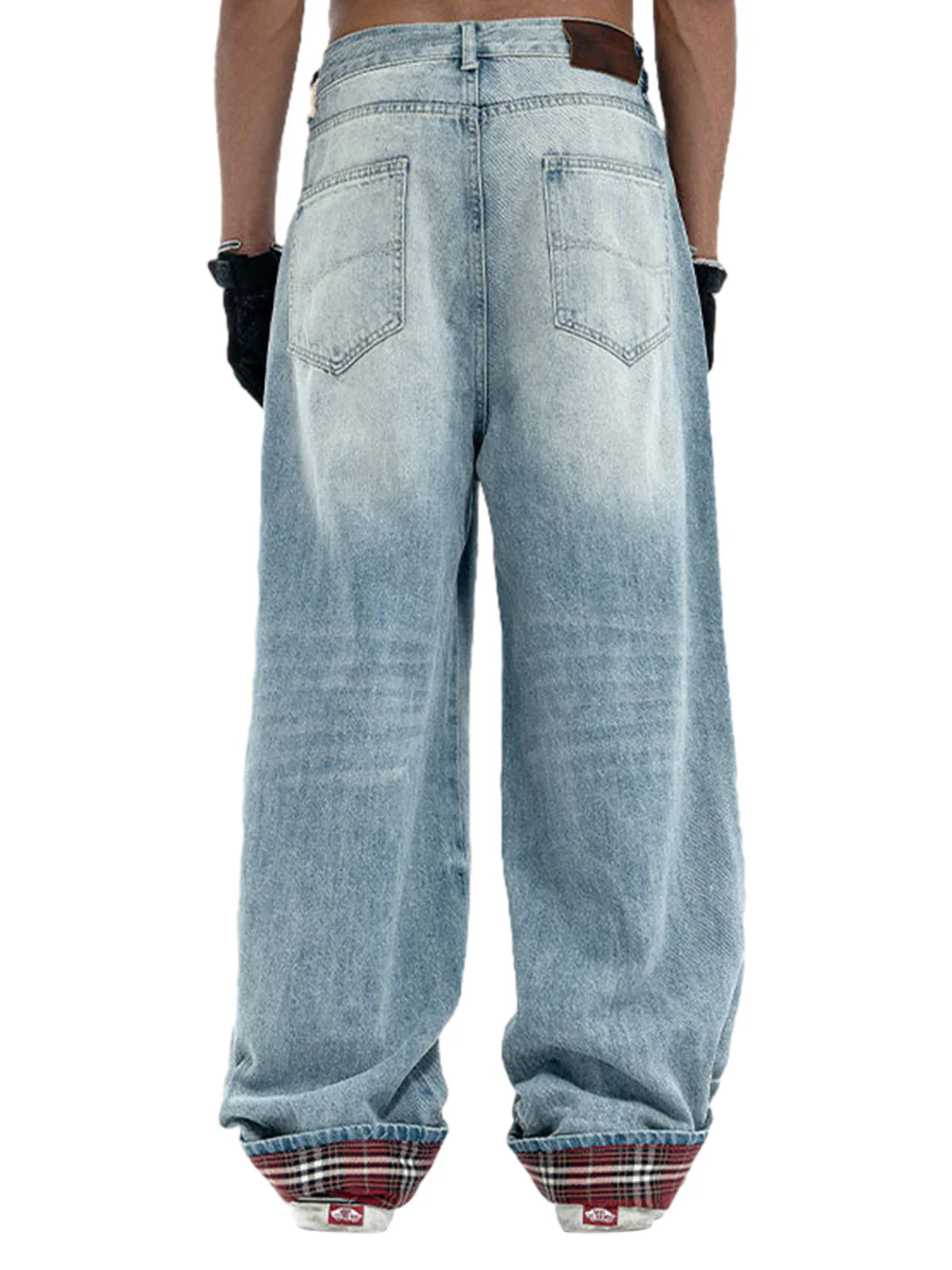Vintage Washed Plaid Baggy Jeans
