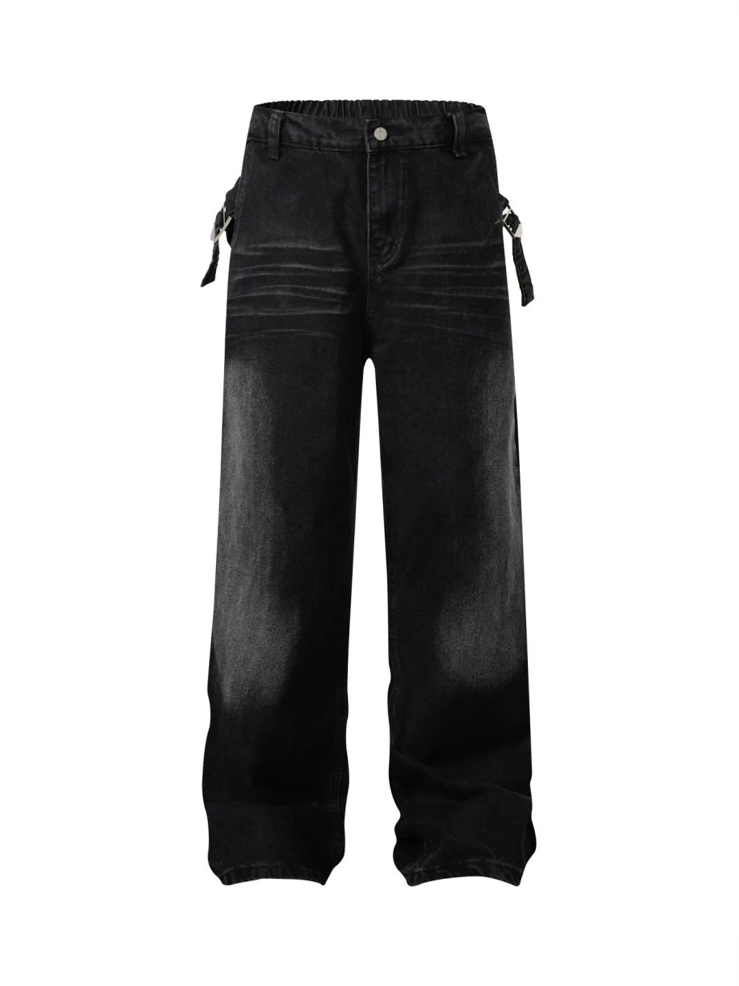 Thesupermade Washed Distressed Waistband Straight Jeans