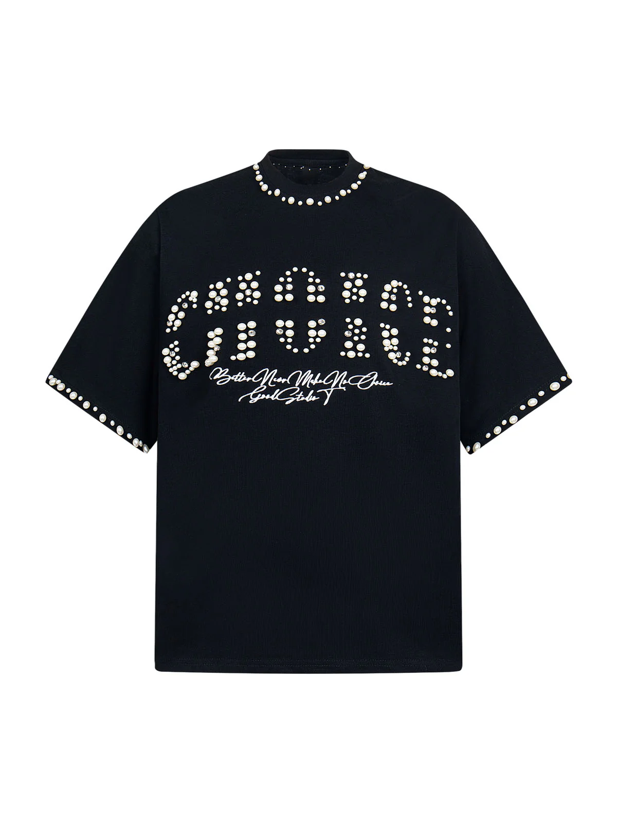 Elegant Pearl-Embellished Oversized T-Shirt