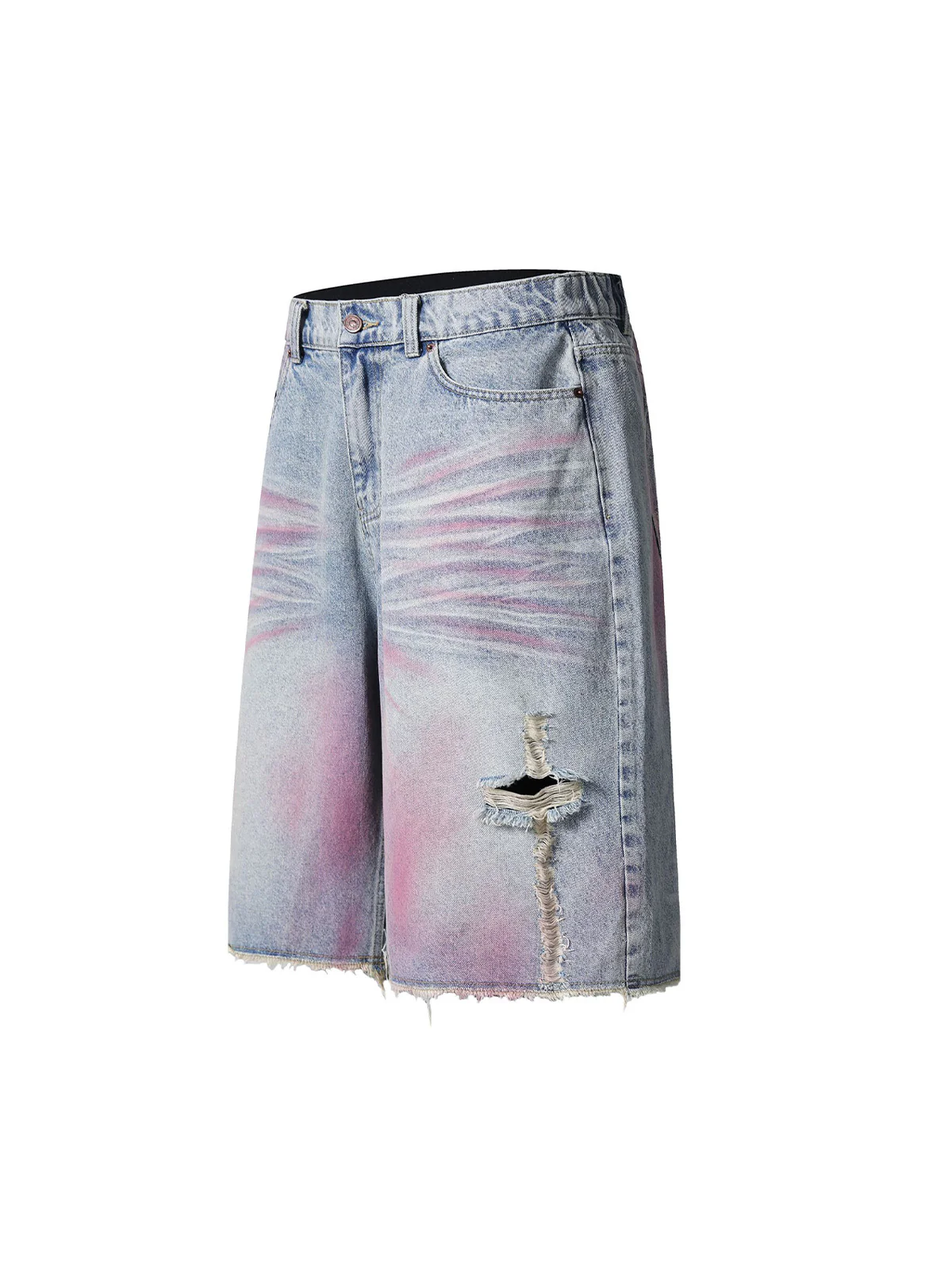 Distressed Tie-Dye Denim Jorts