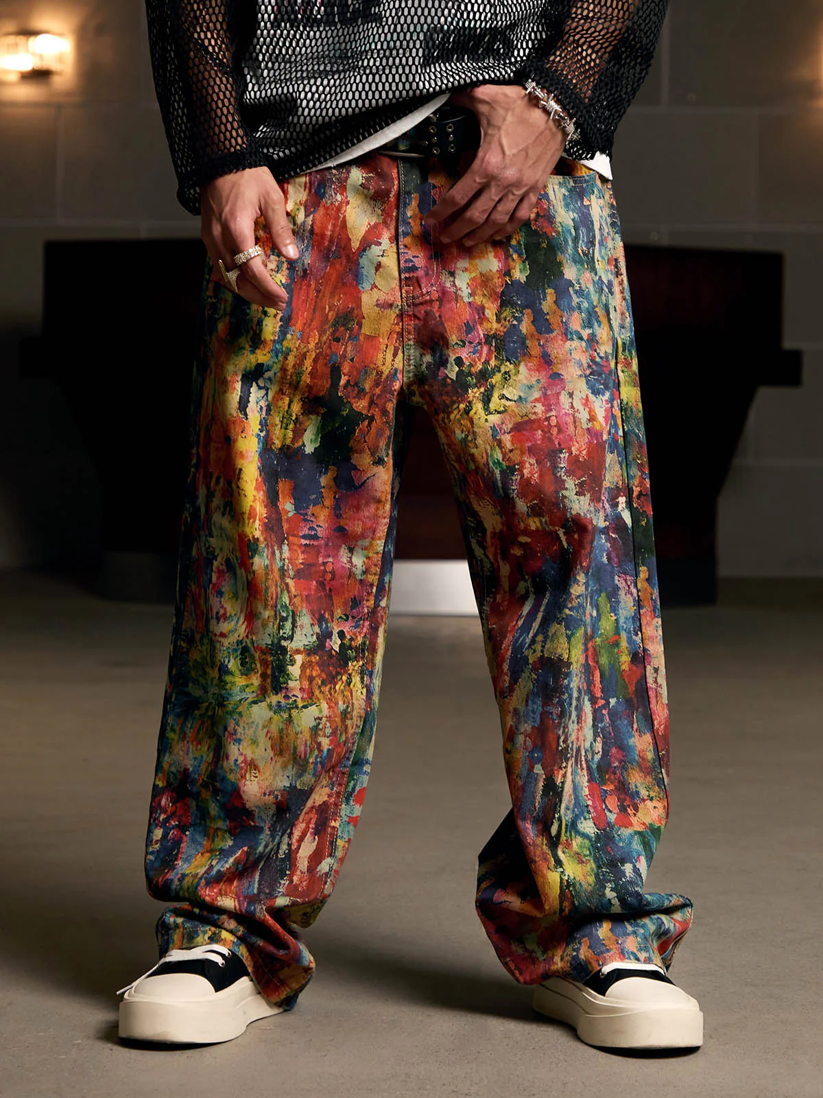 Street Oil Painting Color Straight Jeans - 2348