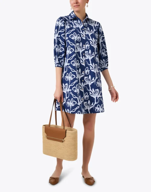 Ashlynn Navy Print Cotton Shirt Dress