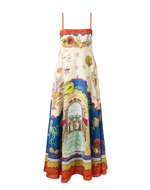 Multi Surrealist Print Linen Dress