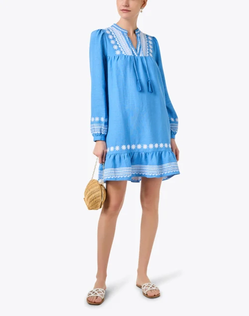 Marina Blue and White Embroidered Dress