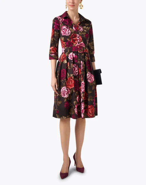 Audrey Pink Rose Print Cotton Stretch Dress