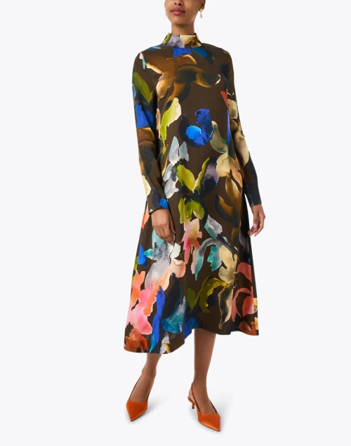 Brown Multi Floral Print Dress