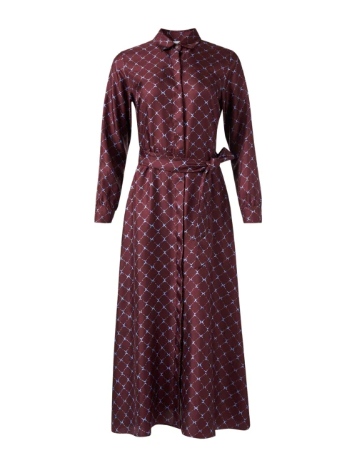 Bordeaux Red Print Silk Dress