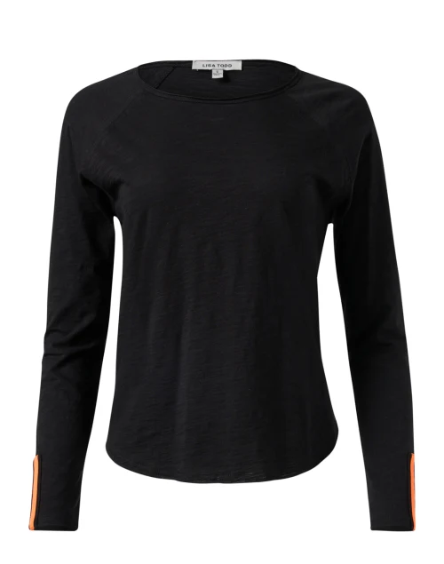 Black Cotton Mesh Stripe Top