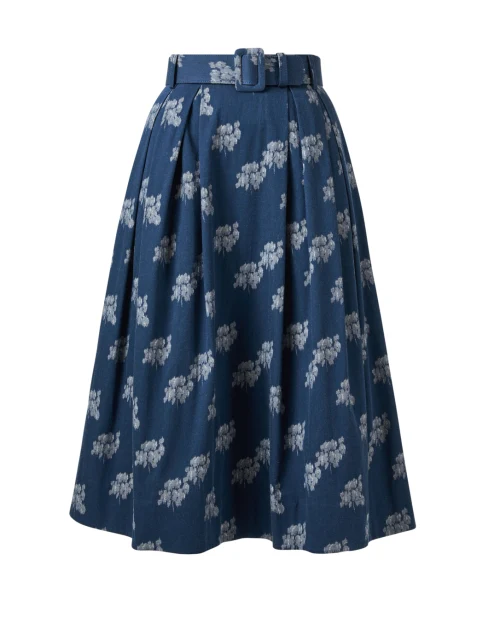 Thea Navy Floral Print Belted Skirt