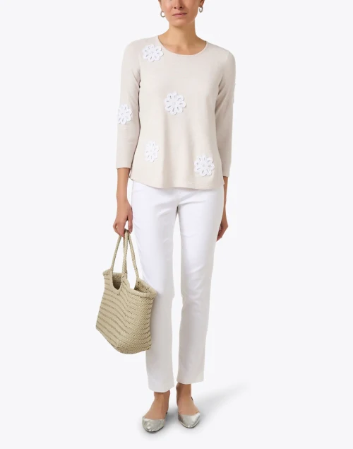Beige Floral Crochet Knit Top