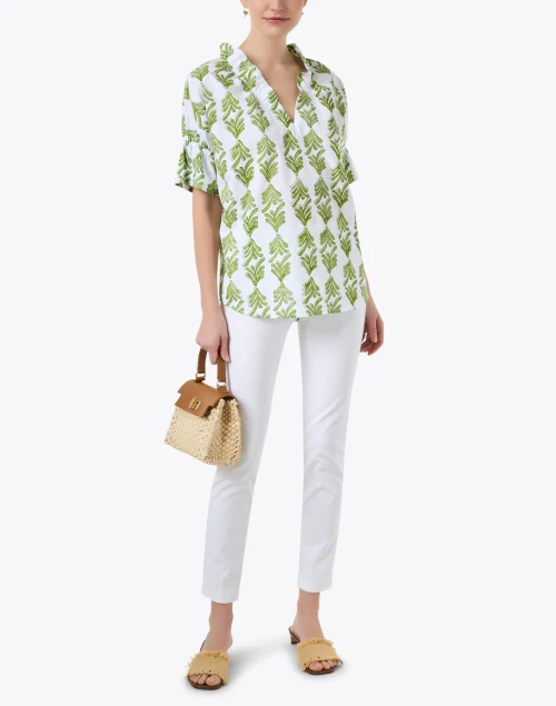 Crosby White and Green Print Top