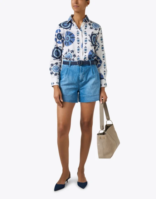 Isa White and Blue Print Cotton Shirt