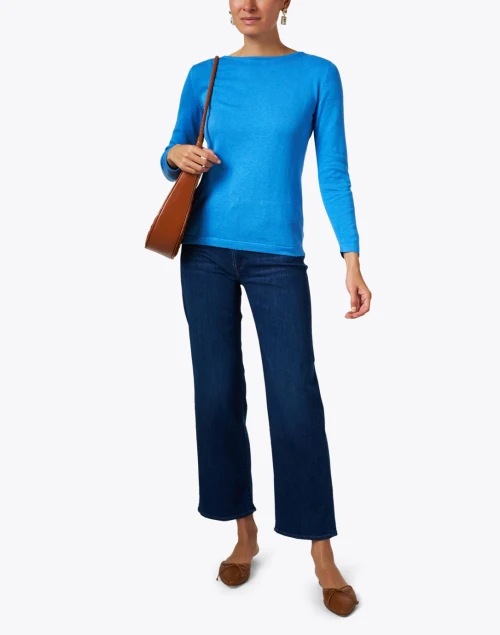 Blue Pima Cotton Boatneck Sweater