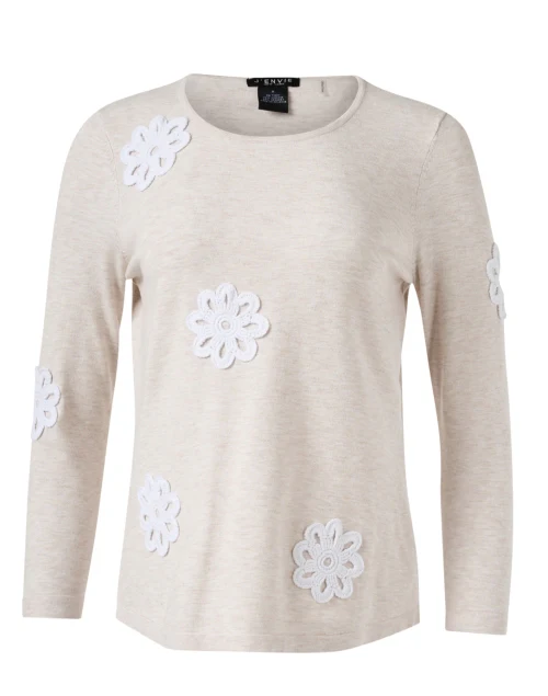 Beige Floral Crochet Knit Top